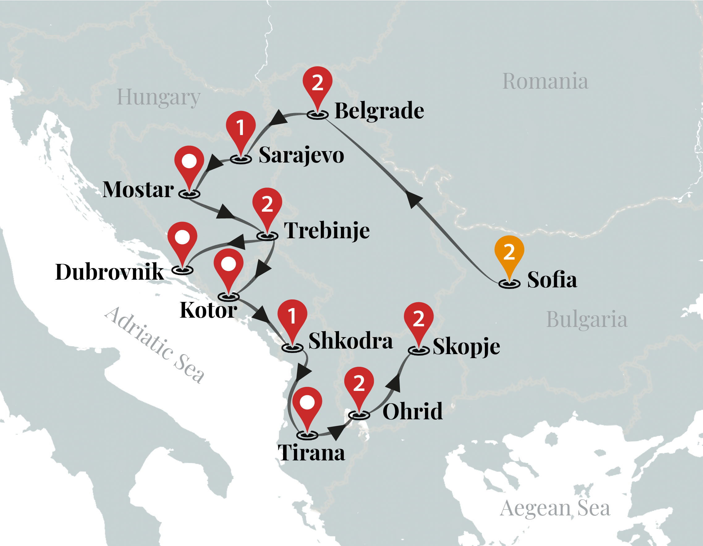 tourhub | Ciconia Exclusive Journeys | Best of Balkans Luxury Tour | Tour Map