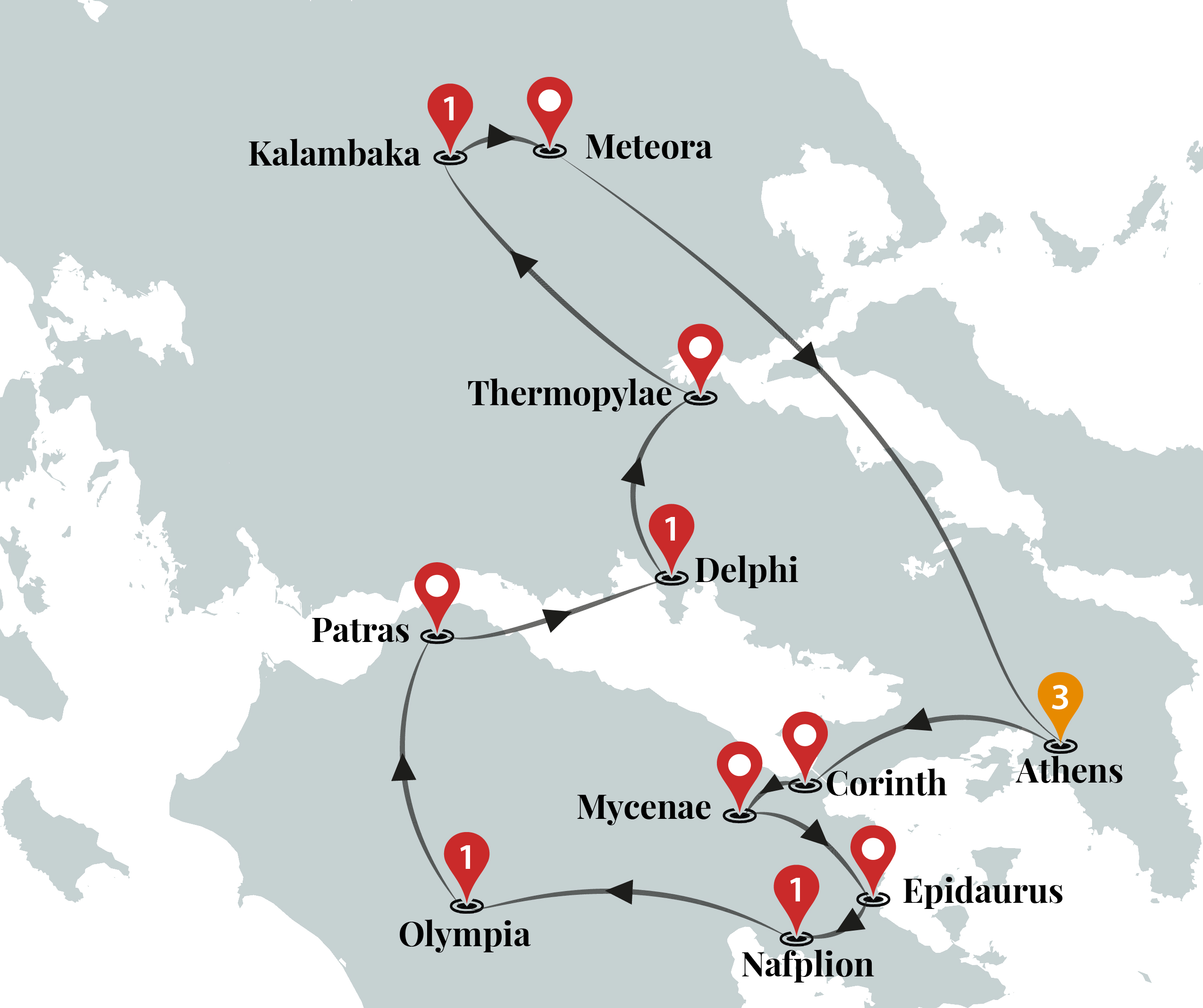 tourhub | Ciconia Exclusive Journeys | Classic Greece Luxury Tour | Tour Map