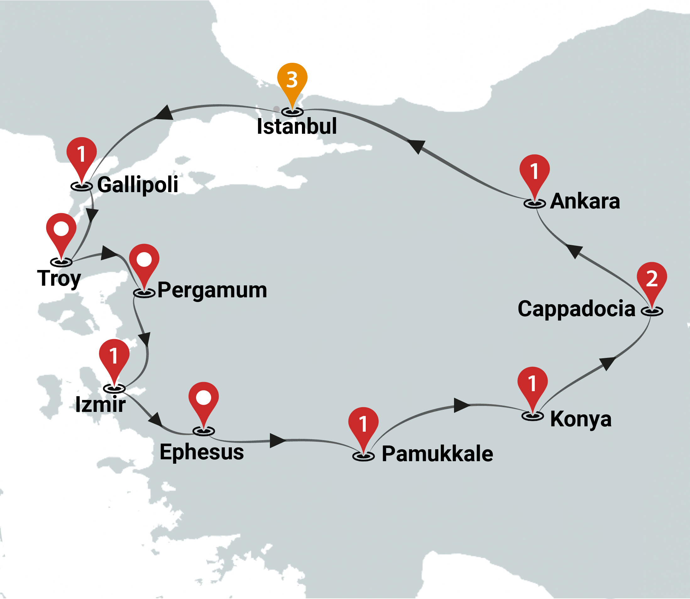 tourhub | Ciconia Exclusive Journeys | Highlights of Turkey Luxury Tour | Tour Map