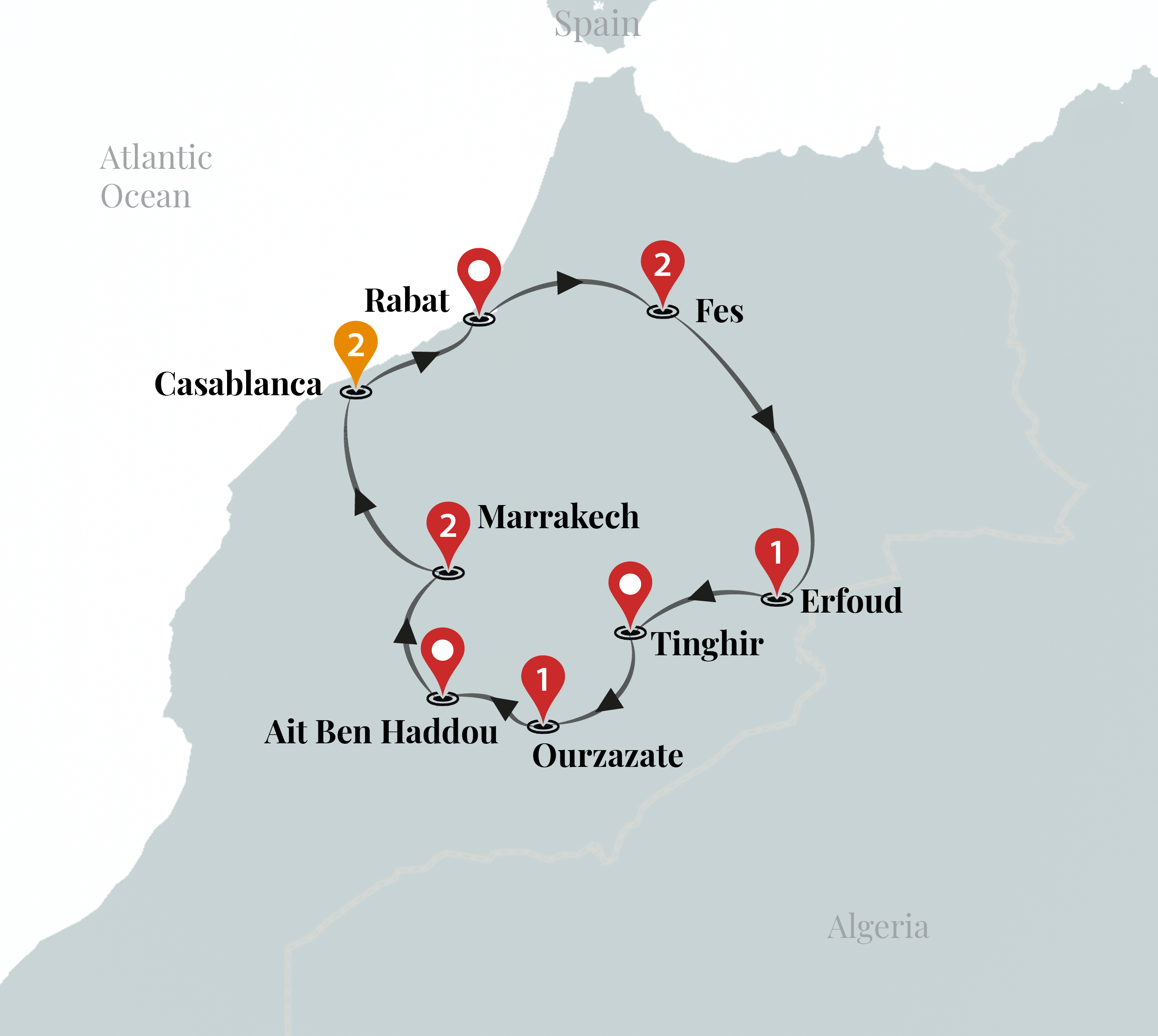 tourhub | Ciconia Exclusive Journeys | Highlights of Morocco Luxury Tour | Tour Map