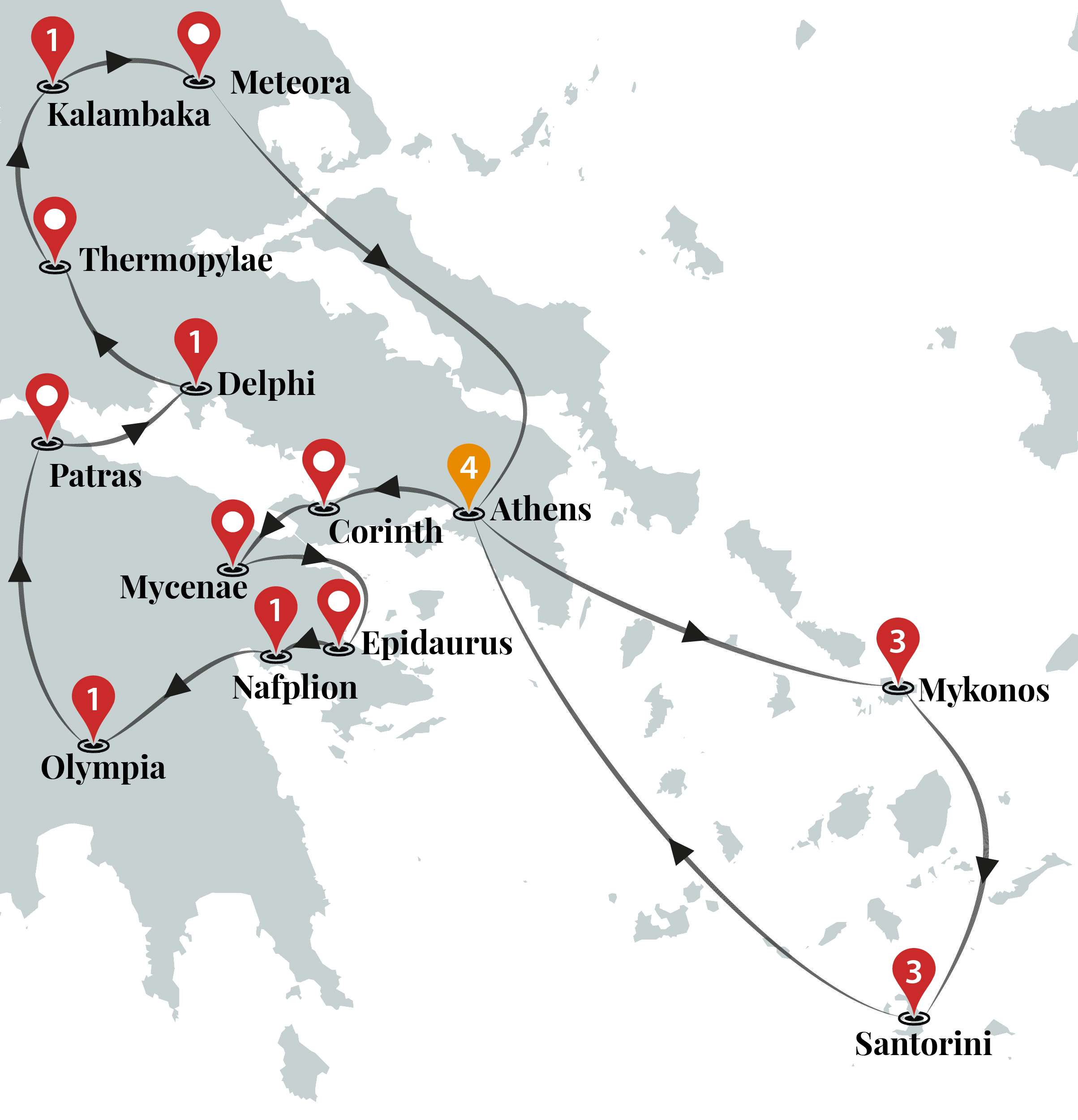 tourhub | Ciconia Exclusive Journeys | Best of Greece Luxury Tour | Tour Map