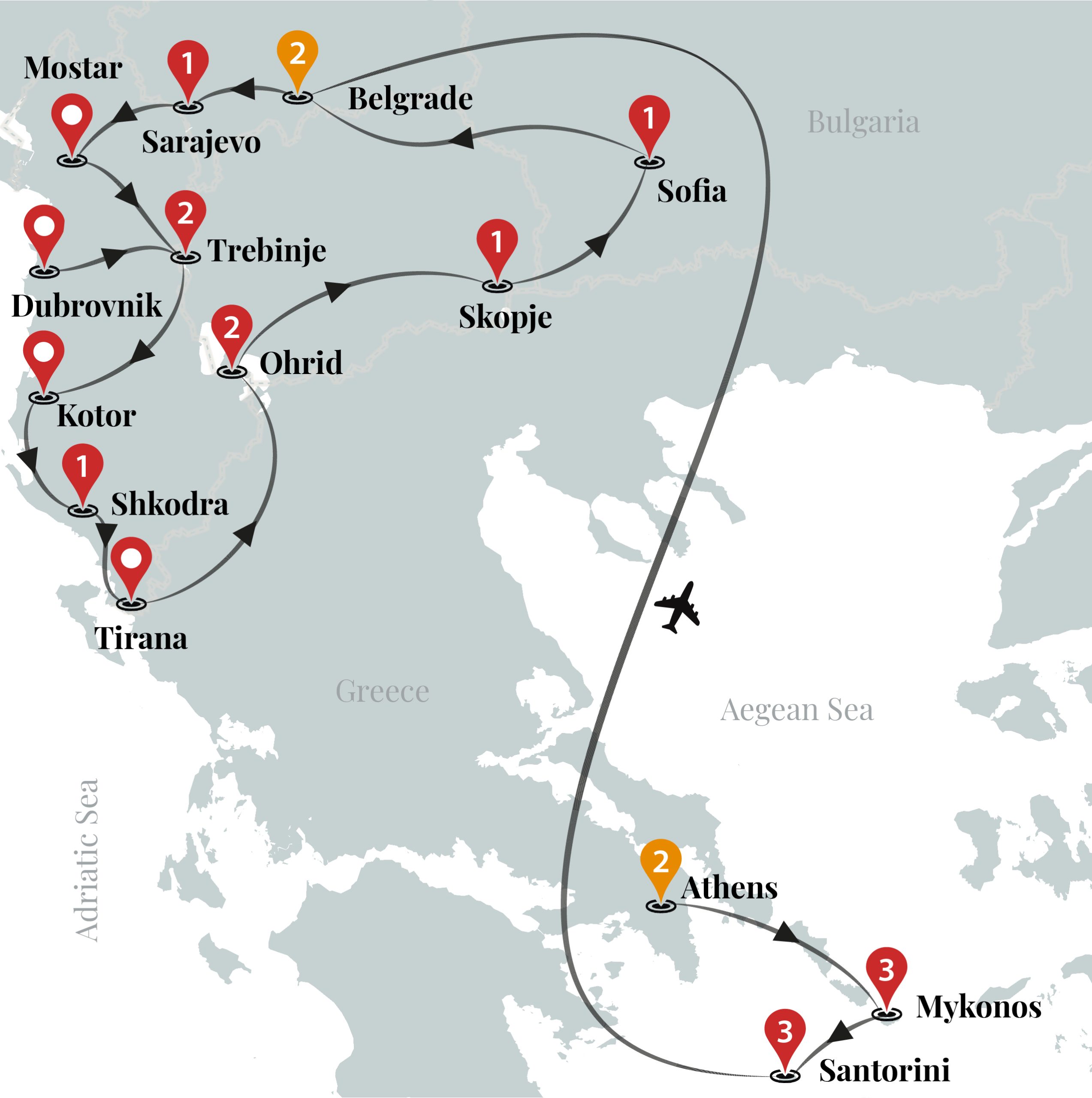 tourhub | Ciconia Exclusive Journeys | Greek Islands & Balkans Uncovered Luxury Tour | Tour Map