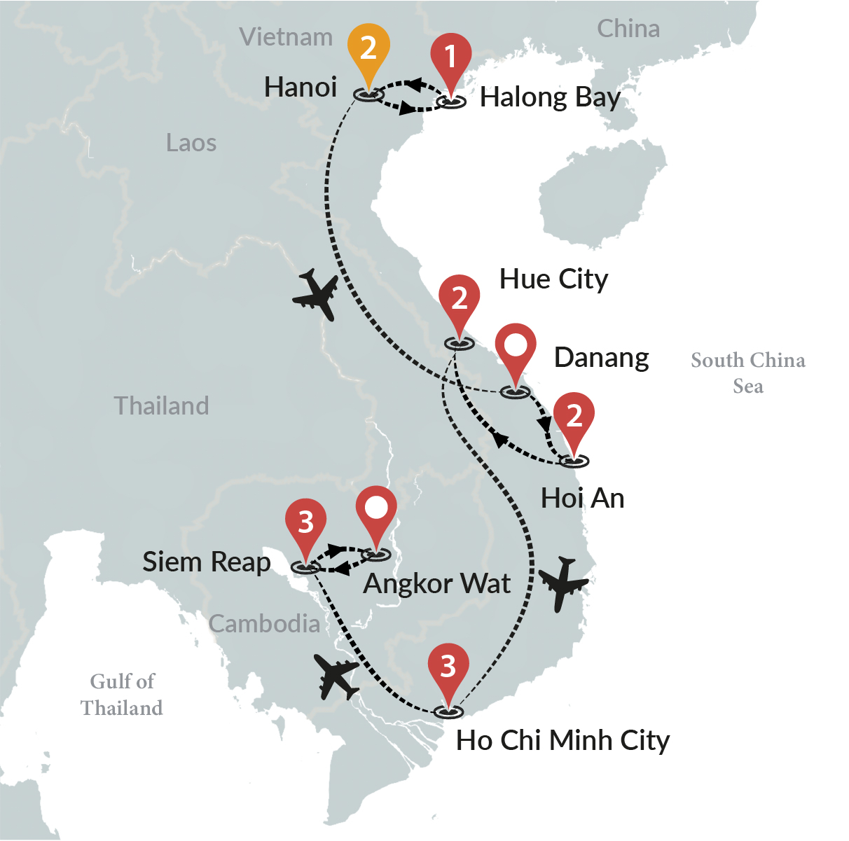 tourhub | Ciconia Exclusive Journeys | Best of Vietnam & Cambodia | VCB | Route Map
