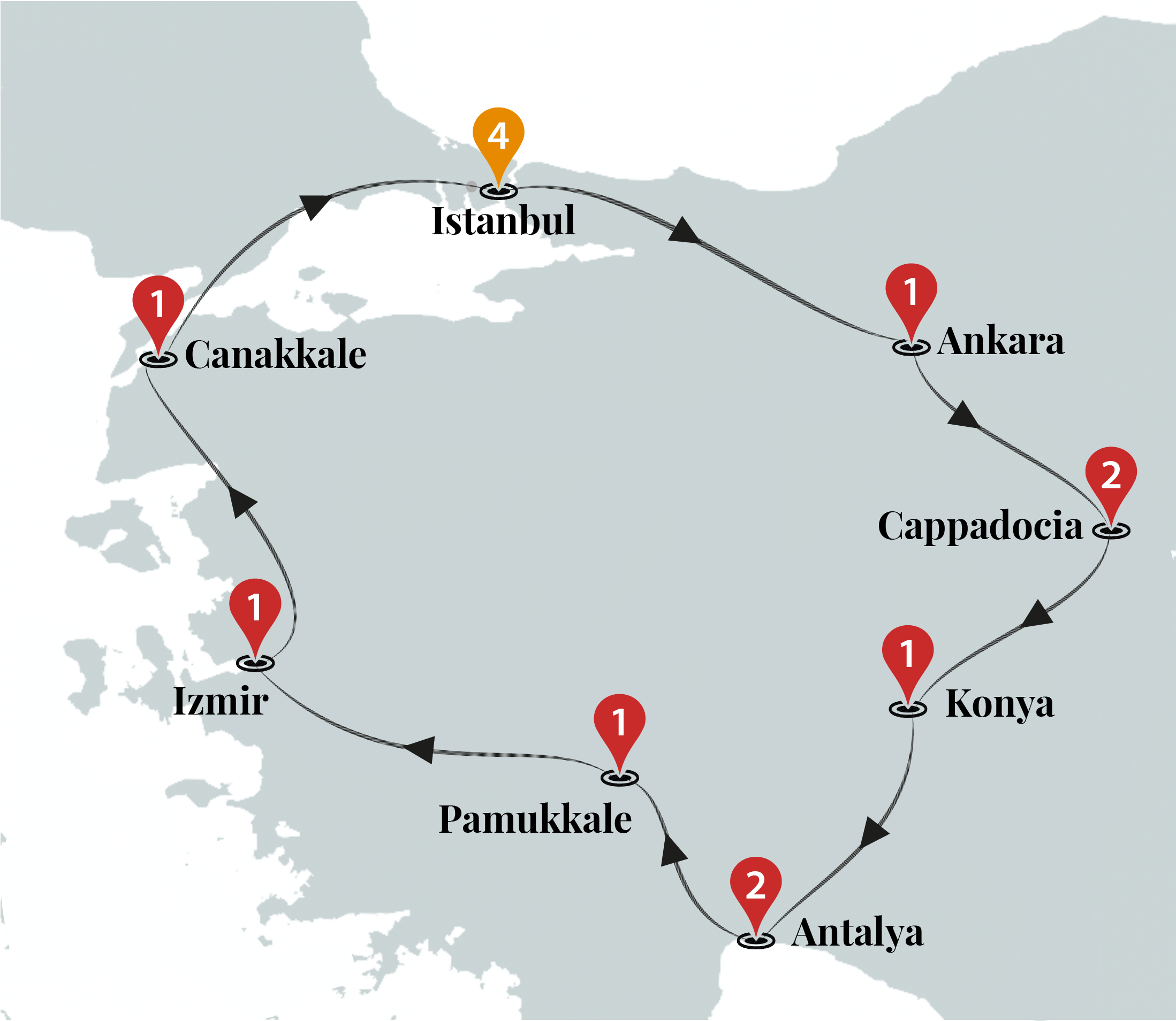 tourhub | Ciconia Exclusive Journeys | Splendours of Turkey Luxury Tour | Tour Map