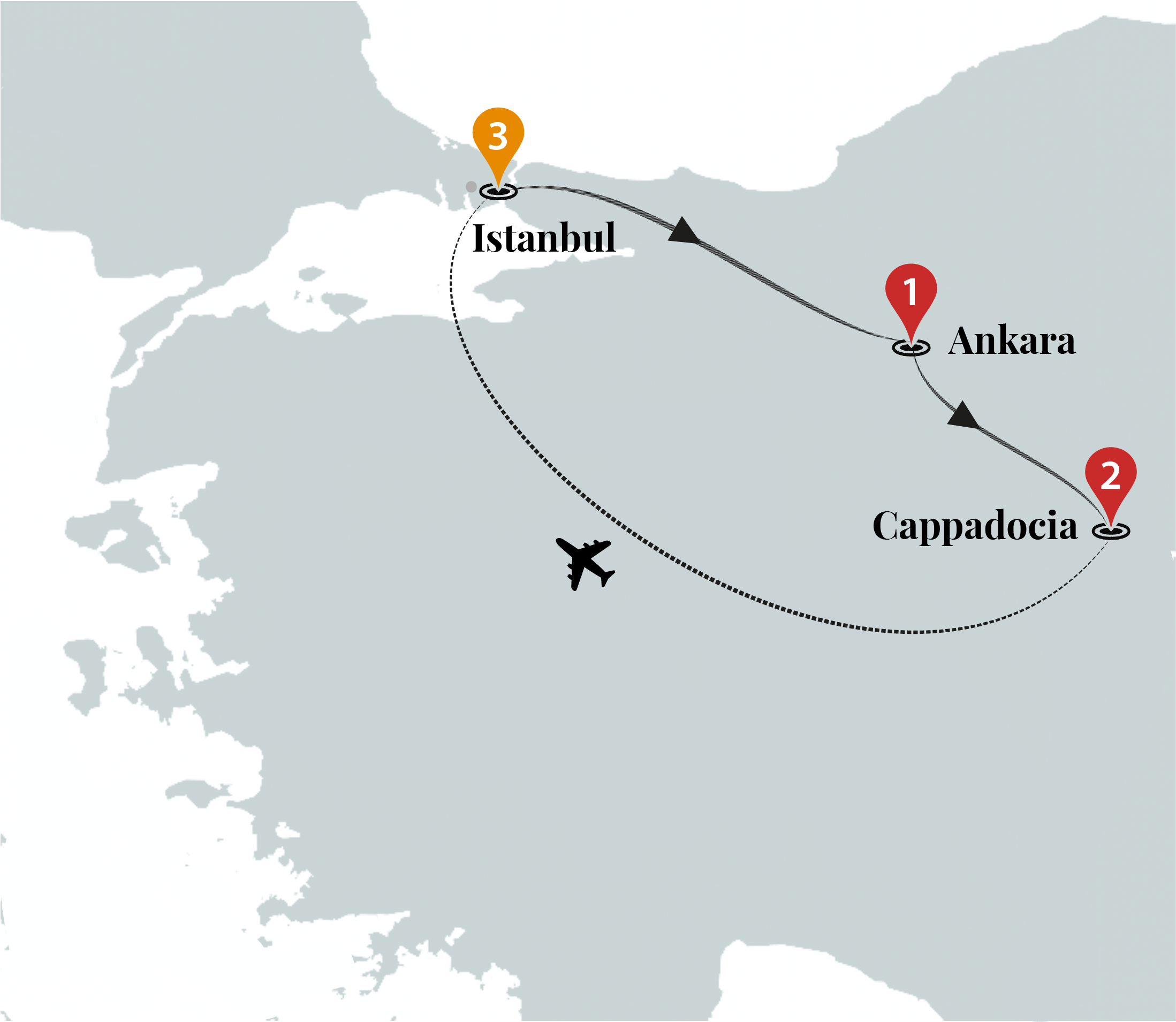 tourhub | Ciconia Exclusive Journeys | Istanbul to Cappadocia Luxury Turkey Tour | Tour Map