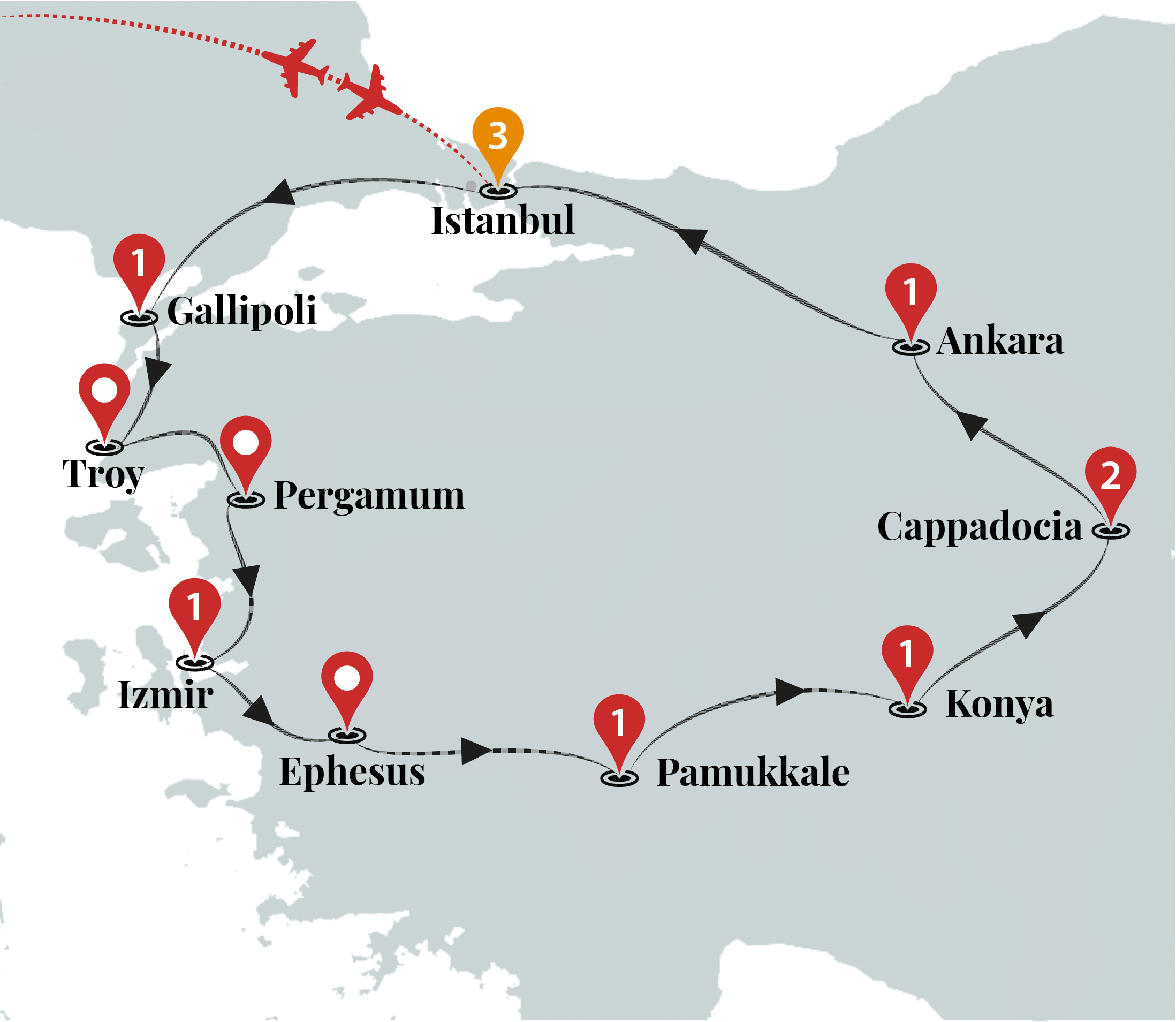 tourhub | Ciconia Exclusive Journeys | Highlights of Turkey Luxury Tour | Tour Map